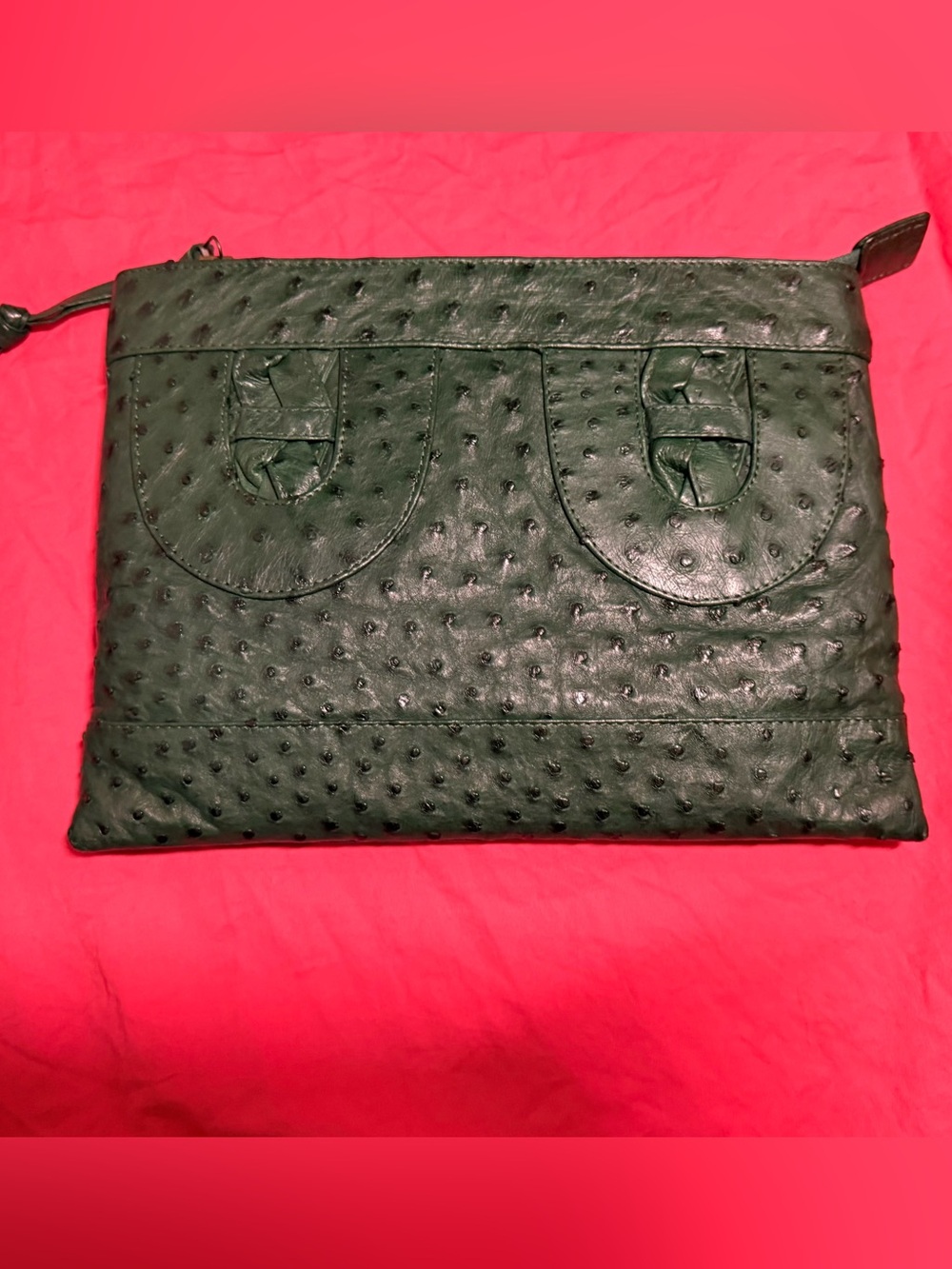 Rare Vintage Genuine Ostrich Leather Clutch Bag Emerald Green Exotic Skin